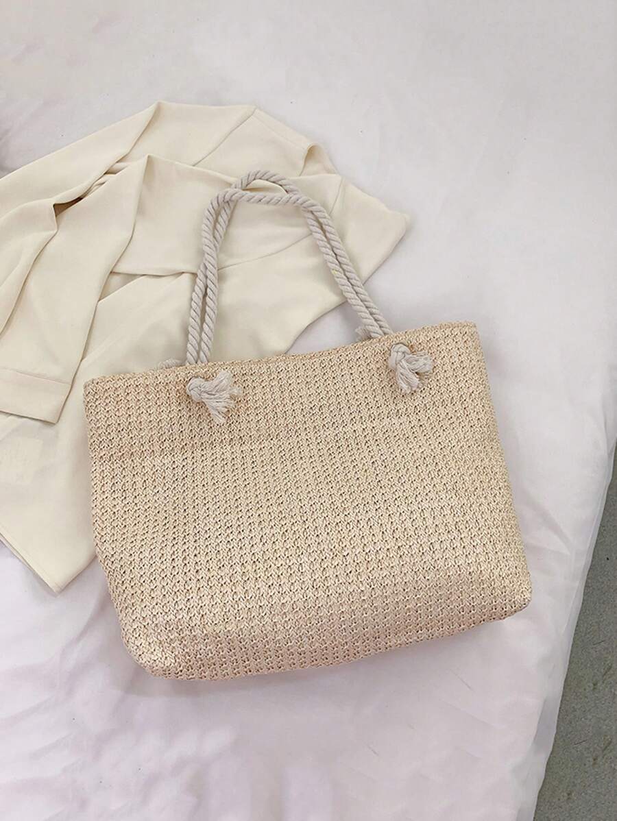 Woven Large Capacity Tote Bag Lightweight Shopping Shoulder Bag Summer Handbag, Perfect For Travel, Summer Women Bags For Vacation, Holiday, School Bag, Large Capacity, Portable, For Teen Girls Beach