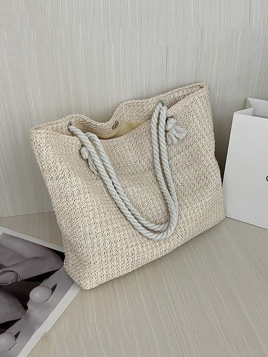 Woven Large Capacity Tote Bag Lightweight Shopping Shoulder Bag Summer Handbag, Perfect For Travel, Summer Women Bags For Vacation, Holiday, School Bag, Large Capacity, Portable, For Teen Girls Beach