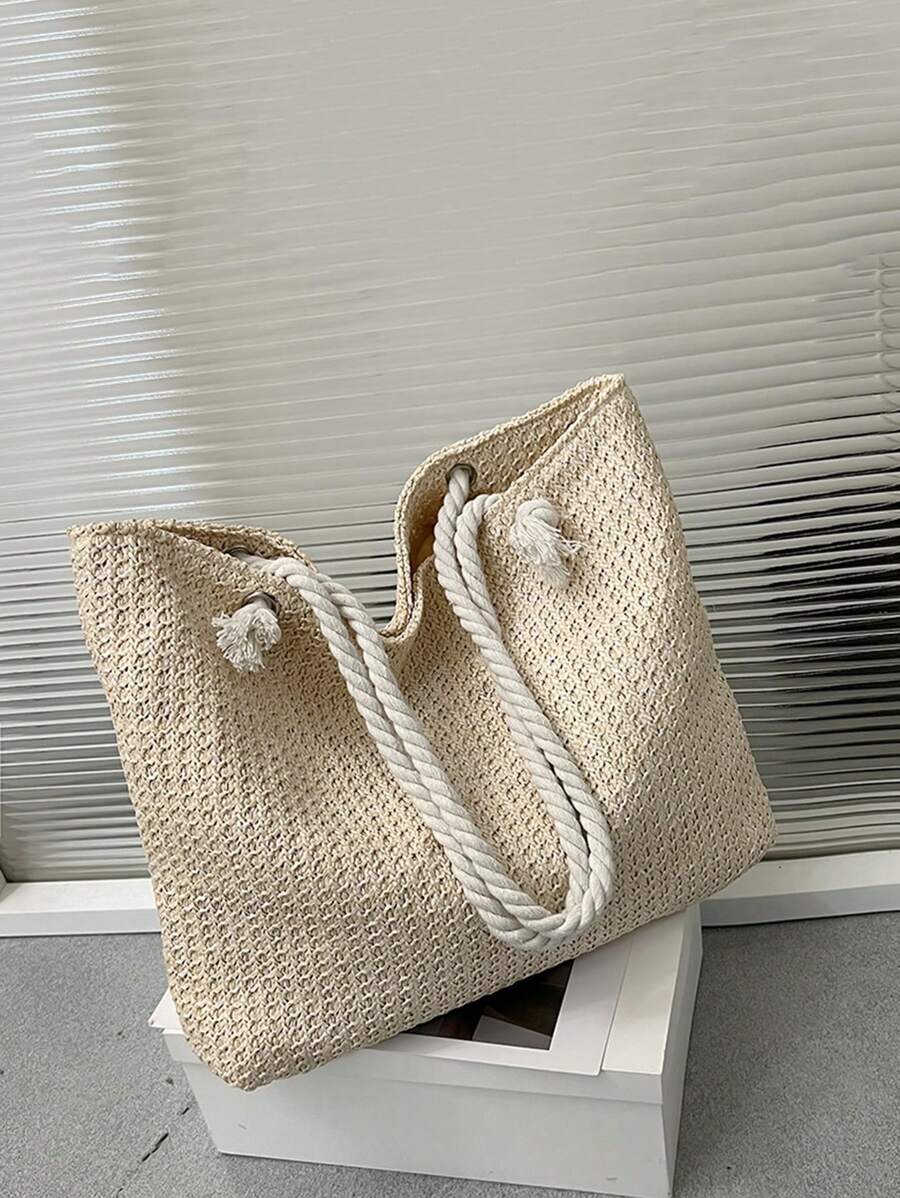 Woven Large Capacity Tote Bag Lightweight Shopping Shoulder Bag Summer Handbag, Perfect For Travel, Summer Women Bags For Vacation, Holiday, School Bag, Large Capacity, Portable, For Teen Girls Beach
