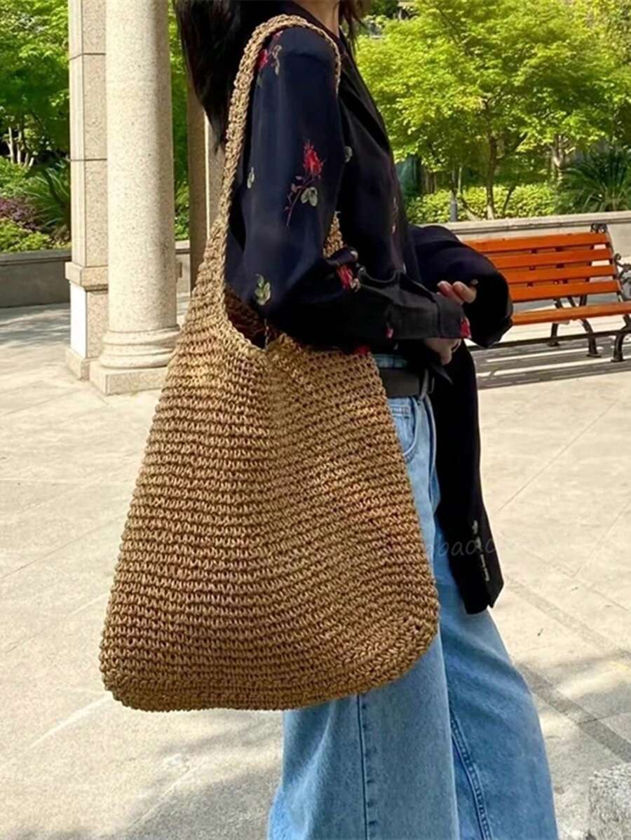 Gusure Bag Large Capacity Weave Tote Bag Summer Straw Handbag And Purse Female Bohemian Shoulder Bag For Women Ladies Bag, Beach Essentials, Summer Women Bag, Perfect For Travel, Vacation, Holiday & B