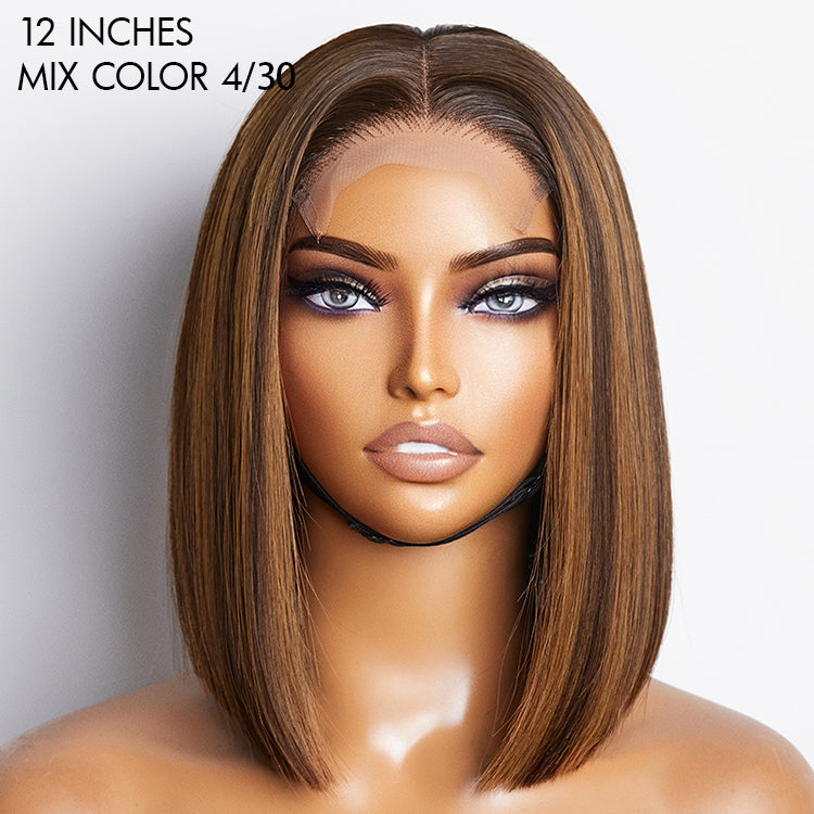 Glueless Sleek Piano Highlights 4x4 Closure Bob Wig 100% Human Hair- US Only