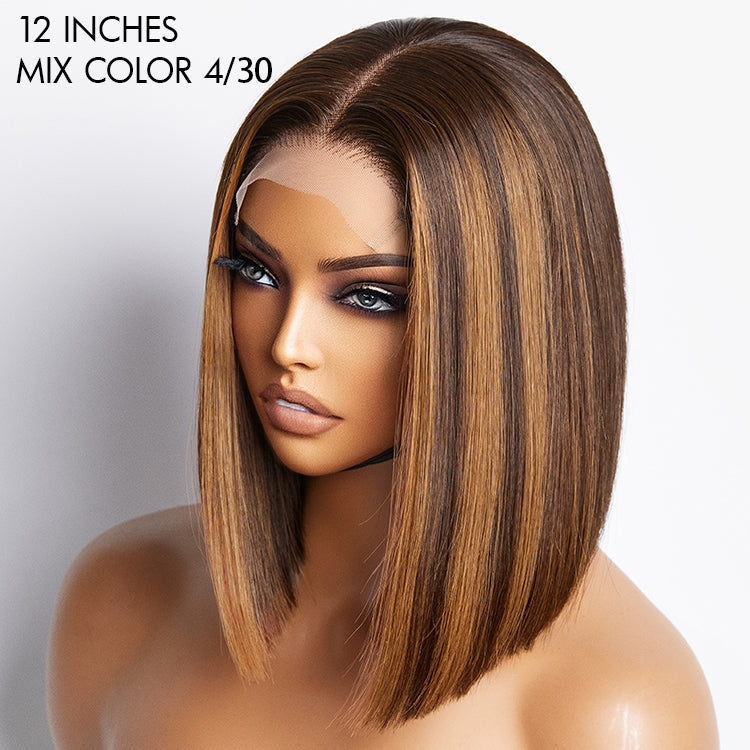 Glueless Sleek Piano Highlights 4x4 Closure Bob Wig 100% Human Hair- US Only