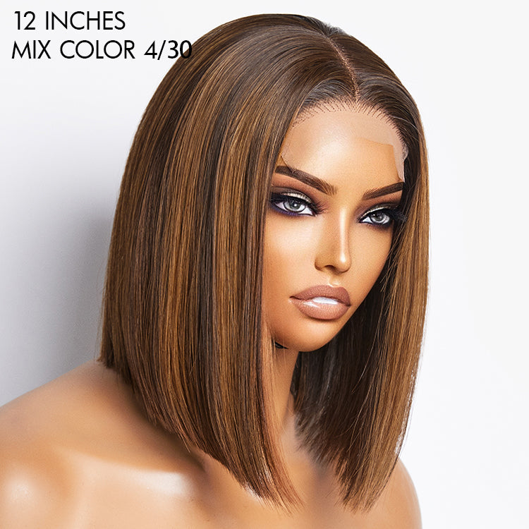 Glueless Sleek Piano Highlights 4x4 Closure Bob Wig 100% Human Hair- US Only