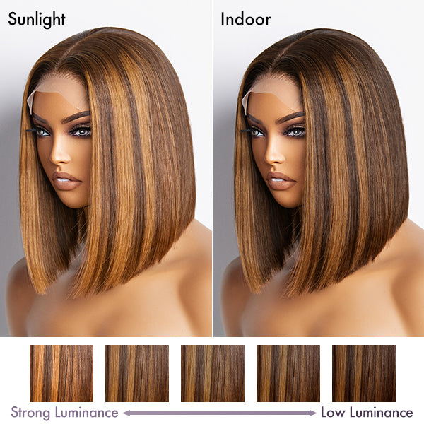 Glueless Sleek Piano Highlights 4x4 Closure Bob Wig 100% Human Hair- US Only