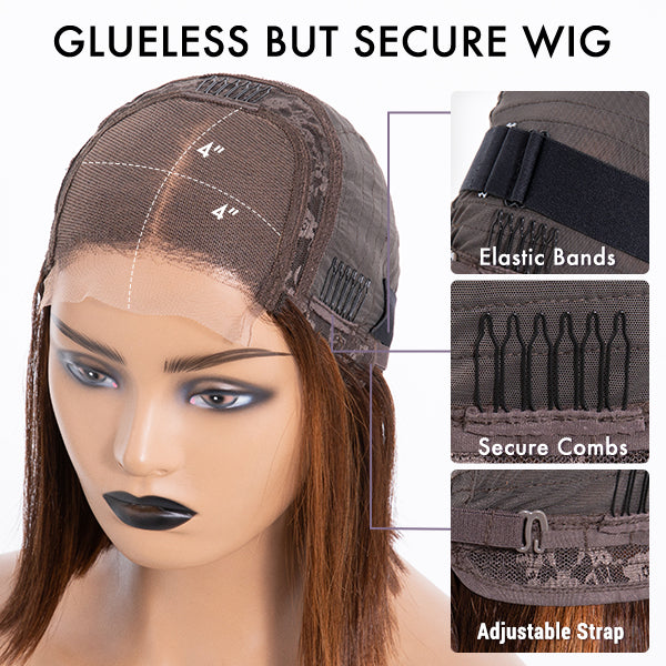 Glueless Sleek Piano Highlights 4x4 Closure Bob Wig 100% Human Hair- US Only
