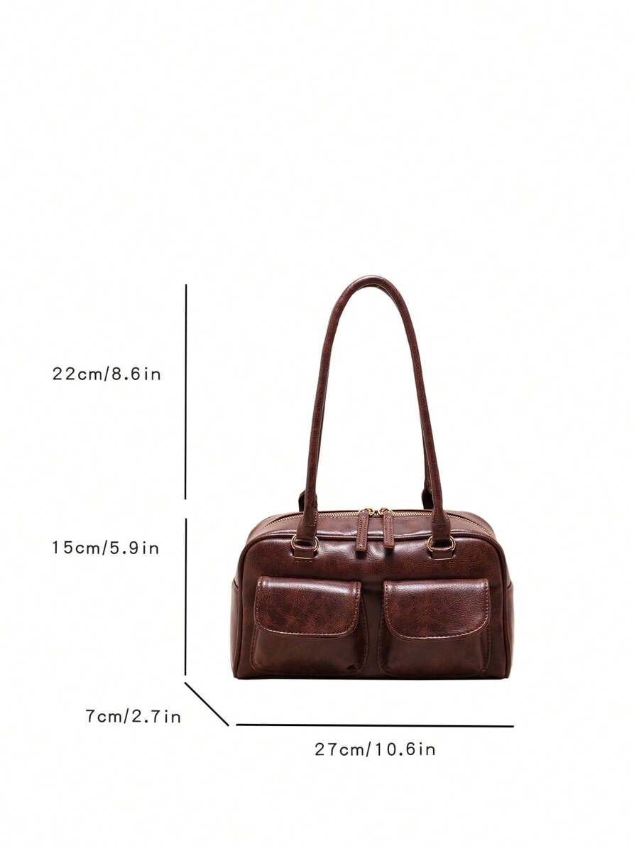 Large Capacity Work PU Tote Bag With Multiple Pockets, Simple And Fashionable Women Shoulder Bag, Solid Color Personalized Handbag, Japanese Bag, Street & Japanese Bag For Women, Old Money