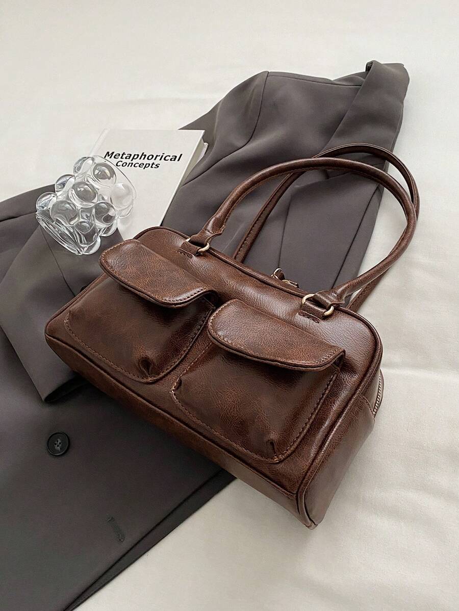 Large Capacity Work PU Tote Bag With Multiple Pockets, Simple And Fashionable Women Shoulder Bag, Solid Color Personalized Handbag, Japanese Bag, Street & Japanese Bag For Women, Old Money