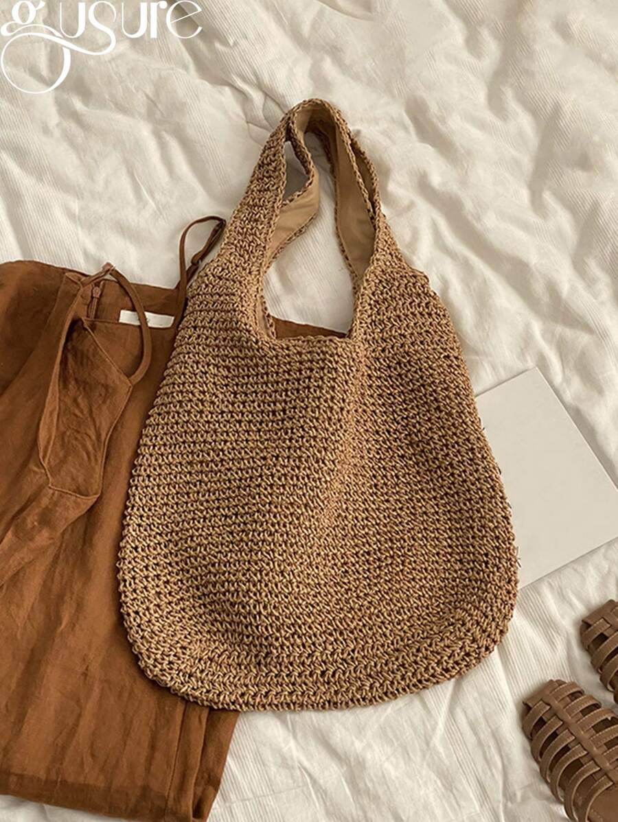 Gusure Bag Large Capacity Weave Tote Bag Summer Straw Handbag And Purse Female Bohemian Shoulder Bag For Women Ladies Bag, Beach Essentials, Summer Women Bag, Perfect For Travel, Vacation, Holiday & B