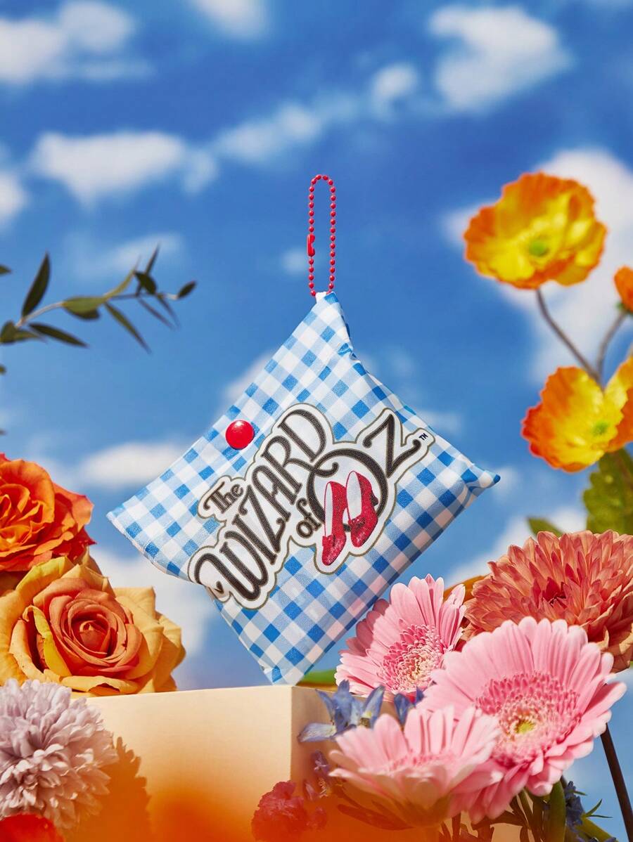 The Wizard of Oz X 1pc Character And Slogan Print Plaid Collision Foldable Portable Shopping Bag, Summer Essentials Women Bags For Vacation & Holiday