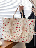 Floral Bliss Bag Fresh And Lovely Cherry Printed Multifunctional Tote Bag For Daily Activities And Shopping, Large Capacity Canvas Shoulder Bag For Travel And School, For Women And Girls, Kawaii Cherr