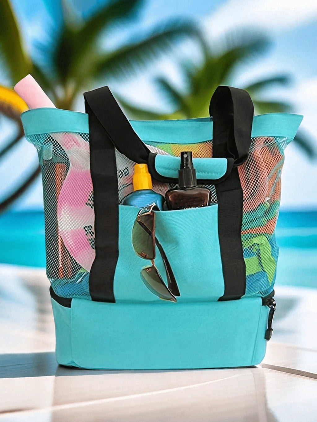 Vacation,Casual,Minimalist Double Layer Beach Bag, Lightweight,Portable,With Multi Pockets, Versatile Travel Bag, For Festivals/Vacation/Holiday