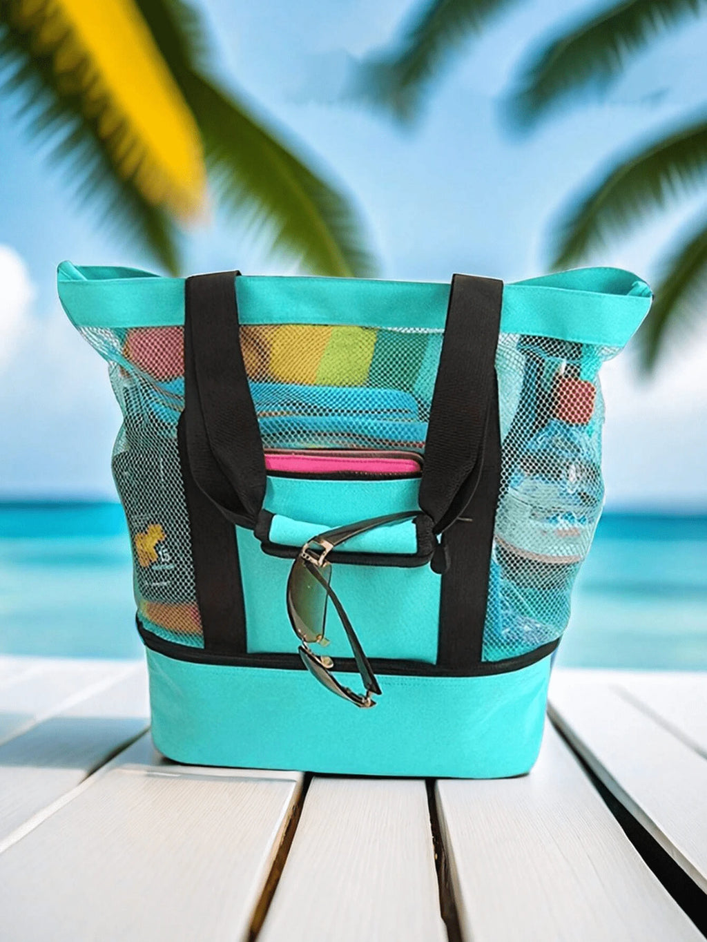 Vacation,Casual,Minimalist Double Layer Beach Bag, Lightweight,Portable,With Multi Pockets, Versatile Travel Bag, For Festivals/Vacation/Holiday