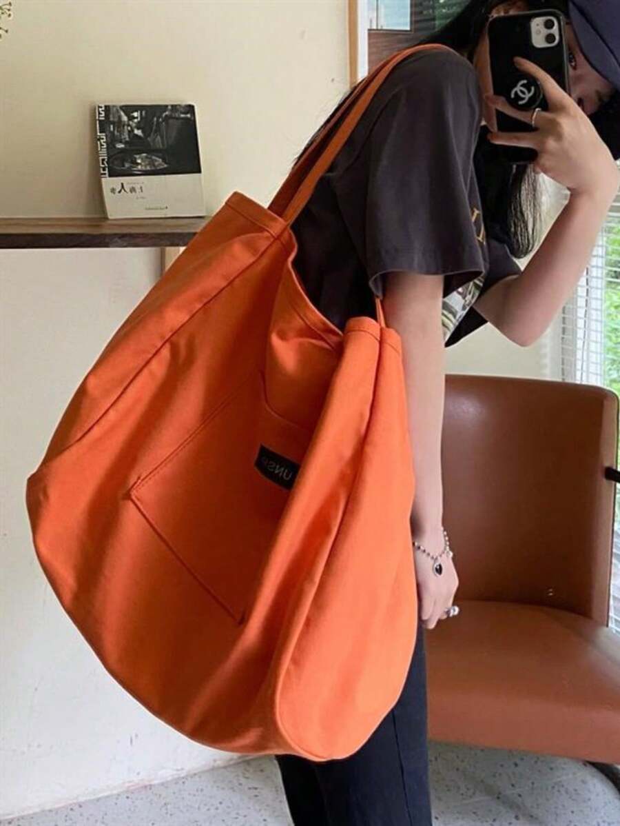 Women's Solid Color Fashion Canvas Tote Bag, Shoulder Handbag, Student Bookbag, Large Capacity, Essential For Christmas, New Product, Valentine's Day Special Offer