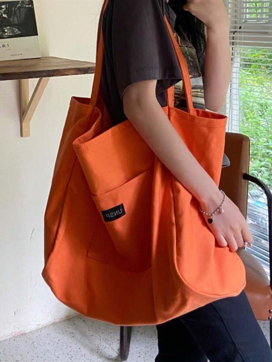 Women's Solid Color Fashion Canvas Tote Bag, Shoulder Handbag, Student Bookbag, Large Capacity, Essential For Christmas, New Product, Valentine's Day Special Offer