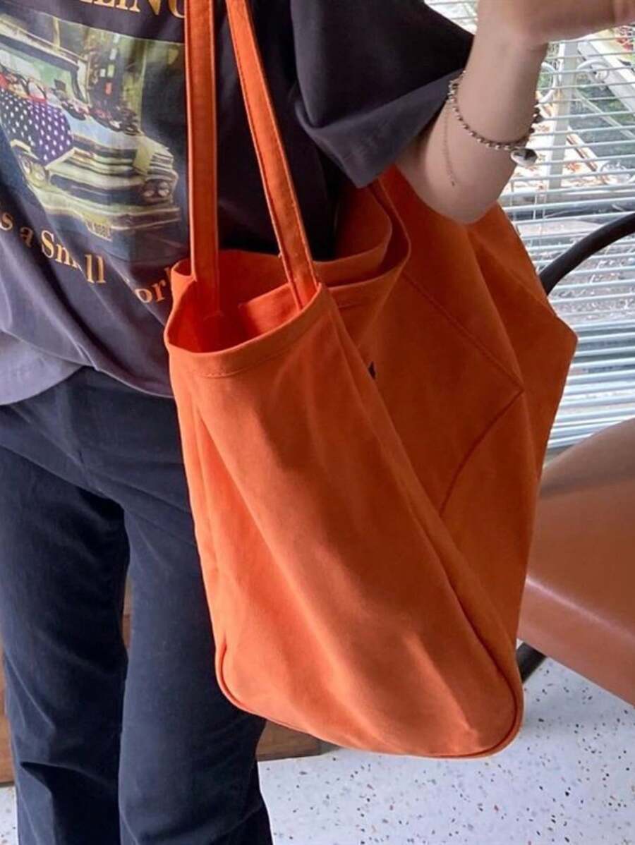 Women's Solid Color Fashion Canvas Tote Bag, Shoulder Handbag, Student Bookbag, Large Capacity, Essential For Christmas, New Product, Valentine's Day Special Offer