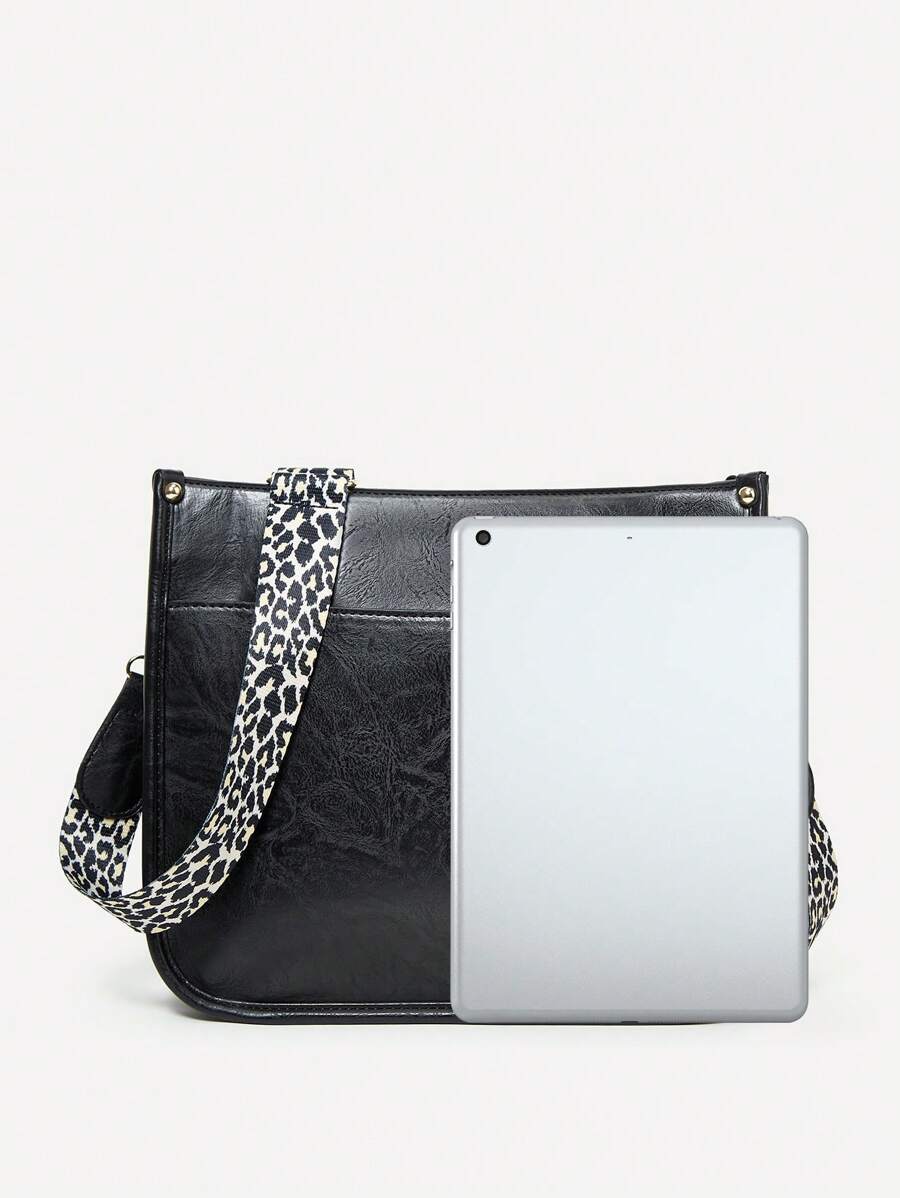 PU Leathe Crossbody Bag, Vintage Shoulder Tote Bags, Large Capacity Purse For WomenSolid Color Saddle Bag