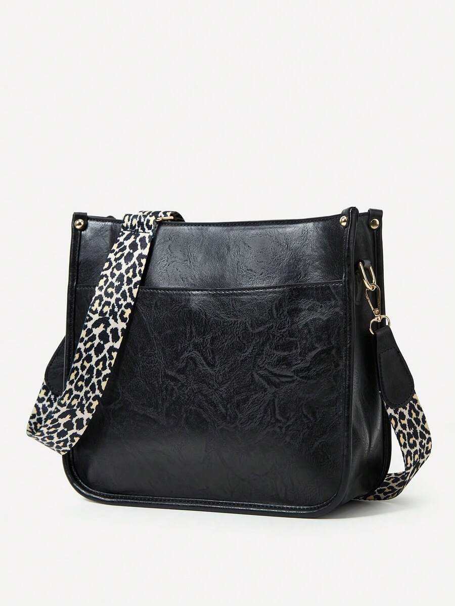 PU Leathe Crossbody Bag, Vintage Shoulder Tote Bags, Large Capacity Purse For WomenSolid Color Saddle Bag