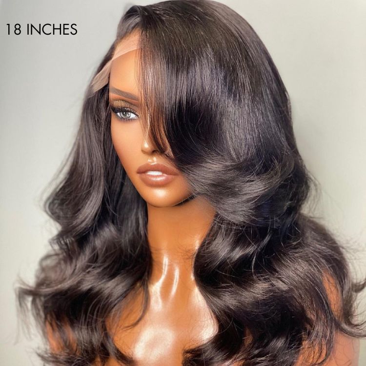 Glueless 13x6 Frontal Lace Natural Black Body Wave Side Part Long Wig 100% Human Hair - US Only