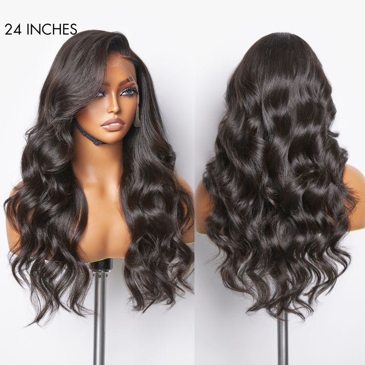 Glueless 13x6 Frontal Lace Natural Black Body Wave Side Part Long Wig 100% Human Hair - US Only