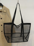 2024 New Beach Mesh Bag  For Seaside Vacation, Mesh Tote Bag School Tote Bag, School Bookbag, Portable, Foldable, Business Casual