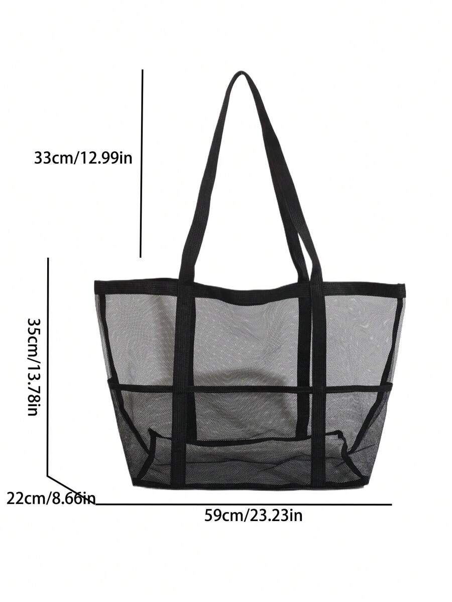 2024 New Beach Mesh Bag  For Seaside Vacation, Mesh Tote Bag School Tote Bag, School Bookbag, Portable, Foldable, Business Casual
