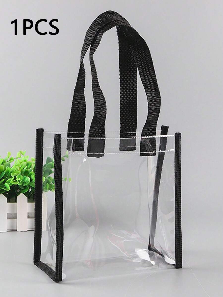 1pc Large Transparent PVC Tote Bag, Makeup Shopping Bag, Jelly Bag, Gift Bag, Clear Shoulder Handbag, Party Bag, Wedding Birthday Party Gift Bag, Craft Tote Bag, Party Favor, Birthday Decor, Party Fav
