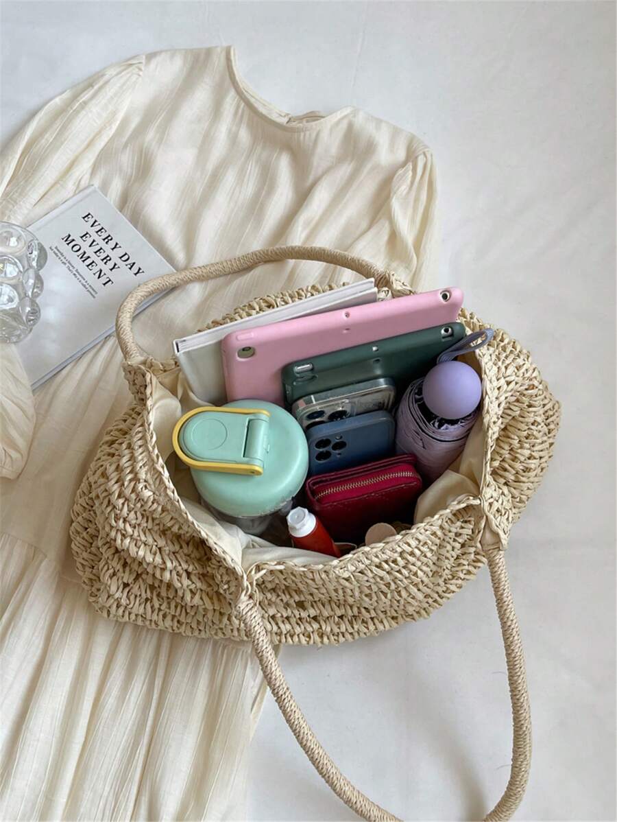 Fashionable Large Capacity Holiday Beach Bag, Women's Woven Straw Tote Bag, Casual Woven Shoulder Bag, Suitable For Traveling, Vacation, Beach And Picnic, A Gift For Women And Moms, Fashionable Vacati