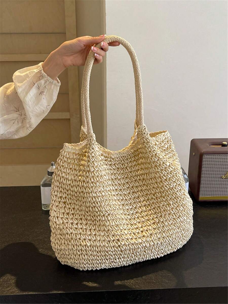 Fashionable Large Capacity Holiday Beach Bag, Women's Woven Straw Tote Bag, Casual Woven Shoulder Bag, Suitable For Traveling, Vacation, Beach And Picnic, A Gift For Women And Moms, Fashionable Vacati