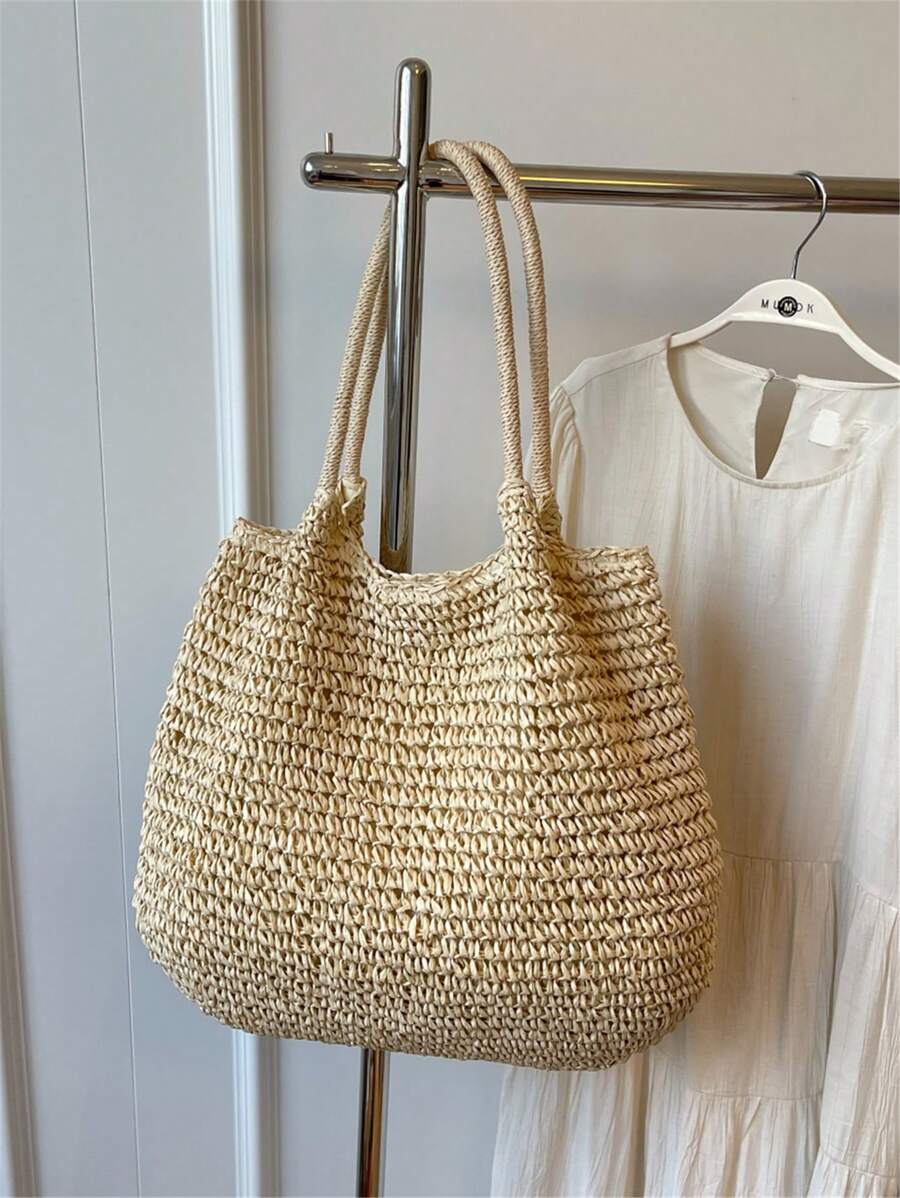 Fashionable Large Capacity Holiday Beach Bag, Women's Woven Straw Tote Bag, Casual Woven Shoulder Bag, Suitable For Traveling, Vacation, Beach And Picnic, A Gift For Women And Moms, Fashionable Vacati