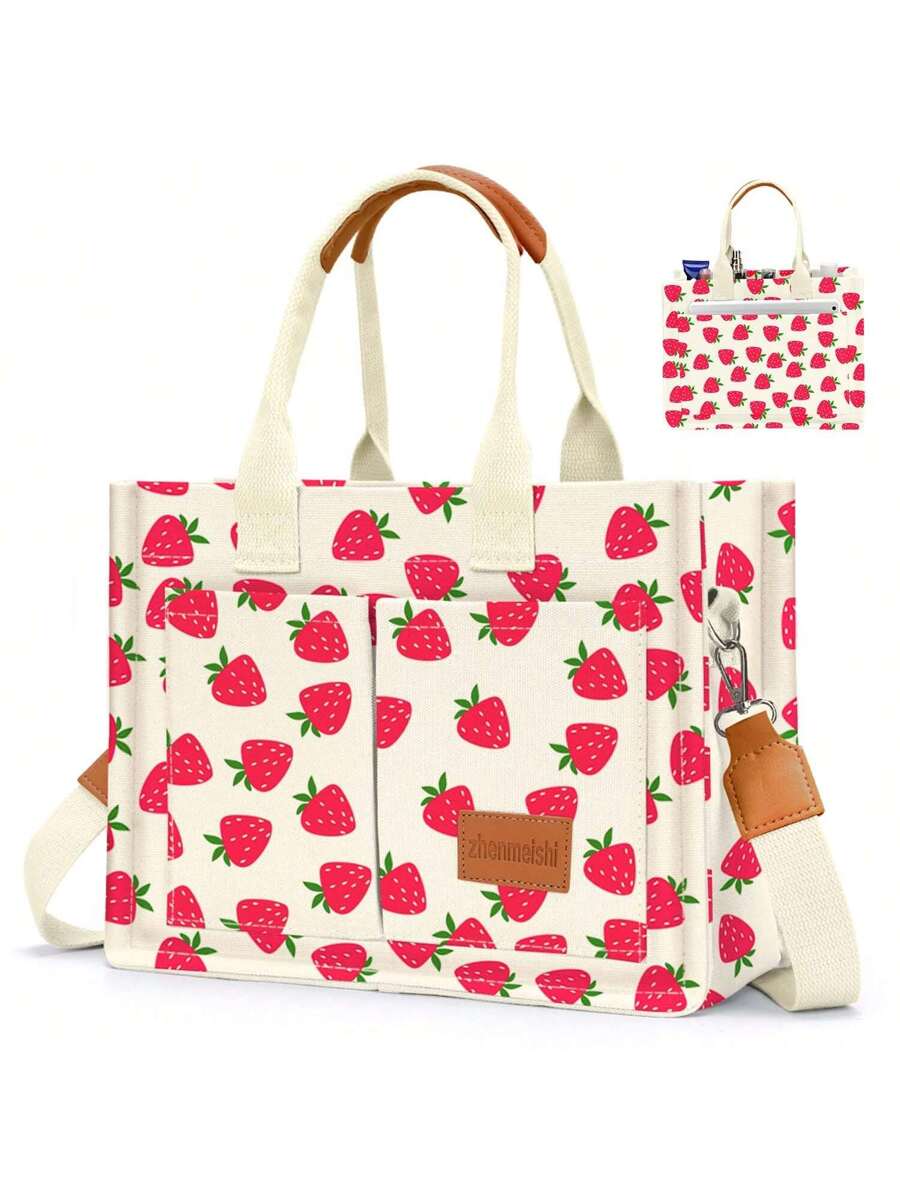 Hatisan Canvas Tote Bag For Women With Pockets Crossbody Bag Tote Shoulder Handbags Casual Work Bags Everything Tote Bag