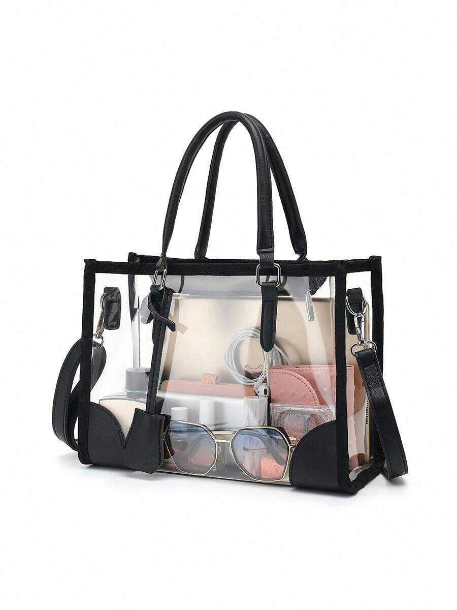 Clear Bags For Women, Clear Tote Bag Stadium Approved Clear Shoulder Bag, Clear Handbag With Zippers & Adjustable Strap