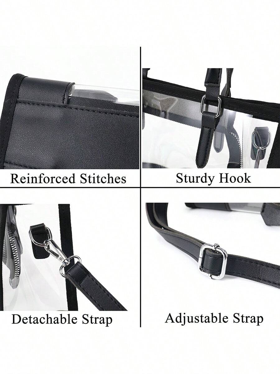 Clear Bags For Women, Clear Tote Bag Stadium Approved Clear Shoulder Bag, Clear Handbag With Zippers & Adjustable Strap