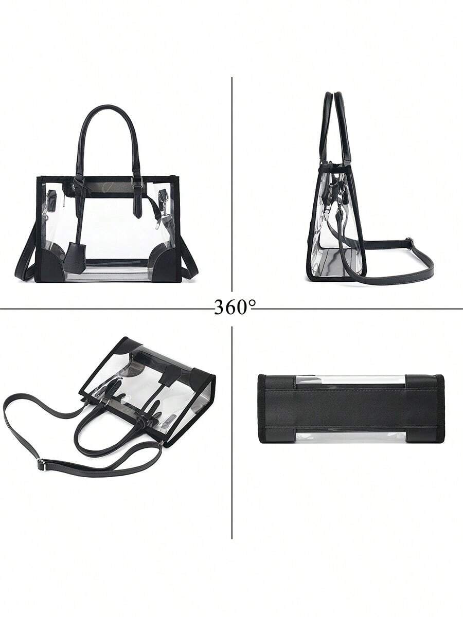 Clear Bags For Women, Clear Tote Bag Stadium Approved Clear Shoulder Bag, Clear Handbag With Zippers & Adjustable Strap