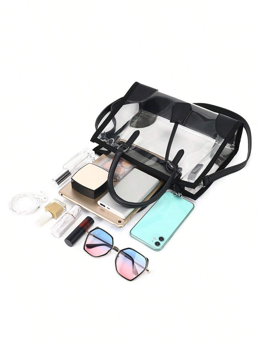 Clear Bags For Women, Clear Tote Bag Stadium Approved Clear Shoulder Bag, Clear Handbag With Zippers & Adjustable Strap