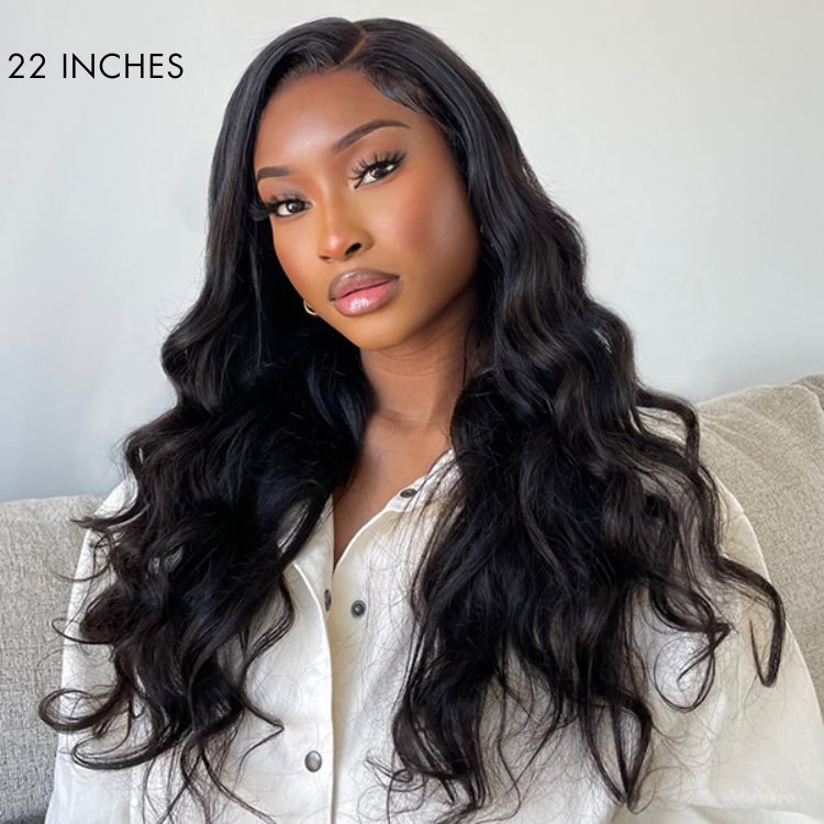 Glueless 13x6 Frontal Lace Natural Black Body Wave Side Part Long Wig 100% Human Hair - US Only