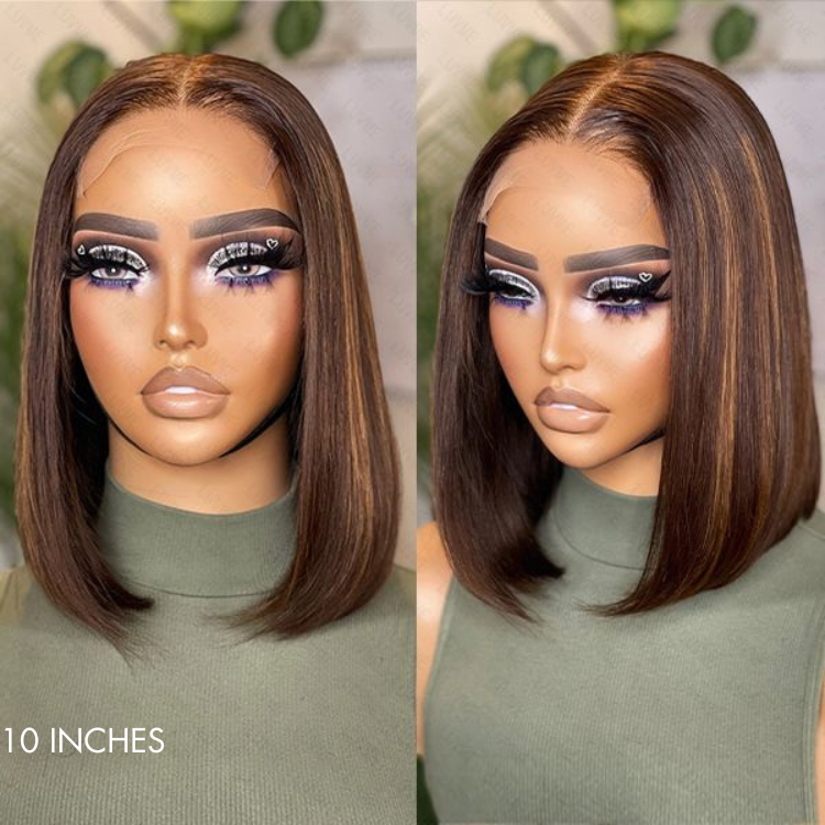 Limited Stocks | Glueless Chestnut Brown Highlights Straight 4x4 Closure Bob Wig - US Only