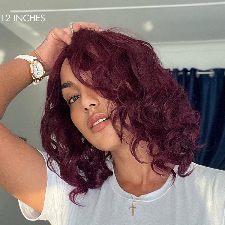 Dark Plum 99J Hair Color Wig Loose Wave Minimalist HD Lace Glueless Mid Part Short Wig - US Only