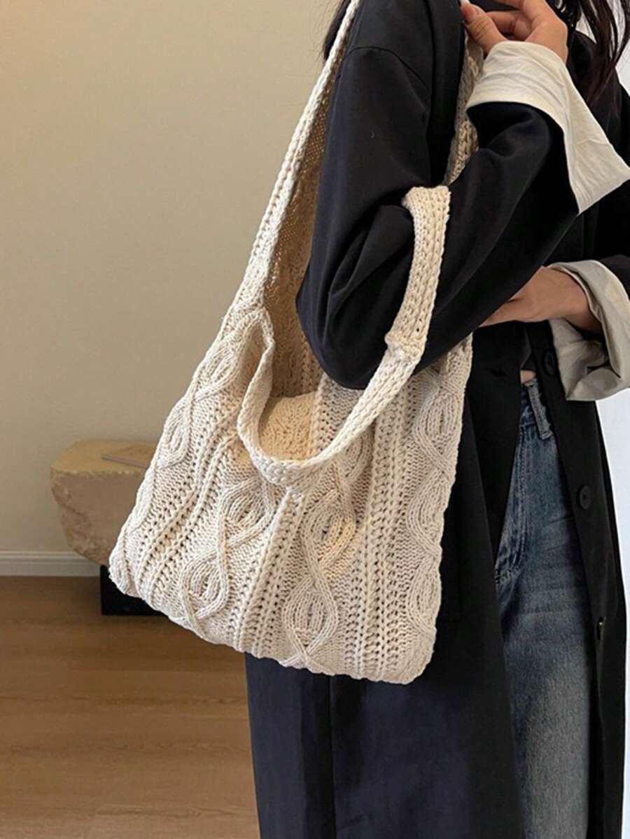 Yogodlns Crochet Knitted Tote Bag For Women, Summer Beach Handbag, Aesthetic Handbag, Hippie Style Knitted Bag. This Fashionable Crochet Knitted Tote Bag For Women Features A Hollow-Out Design, Suitab