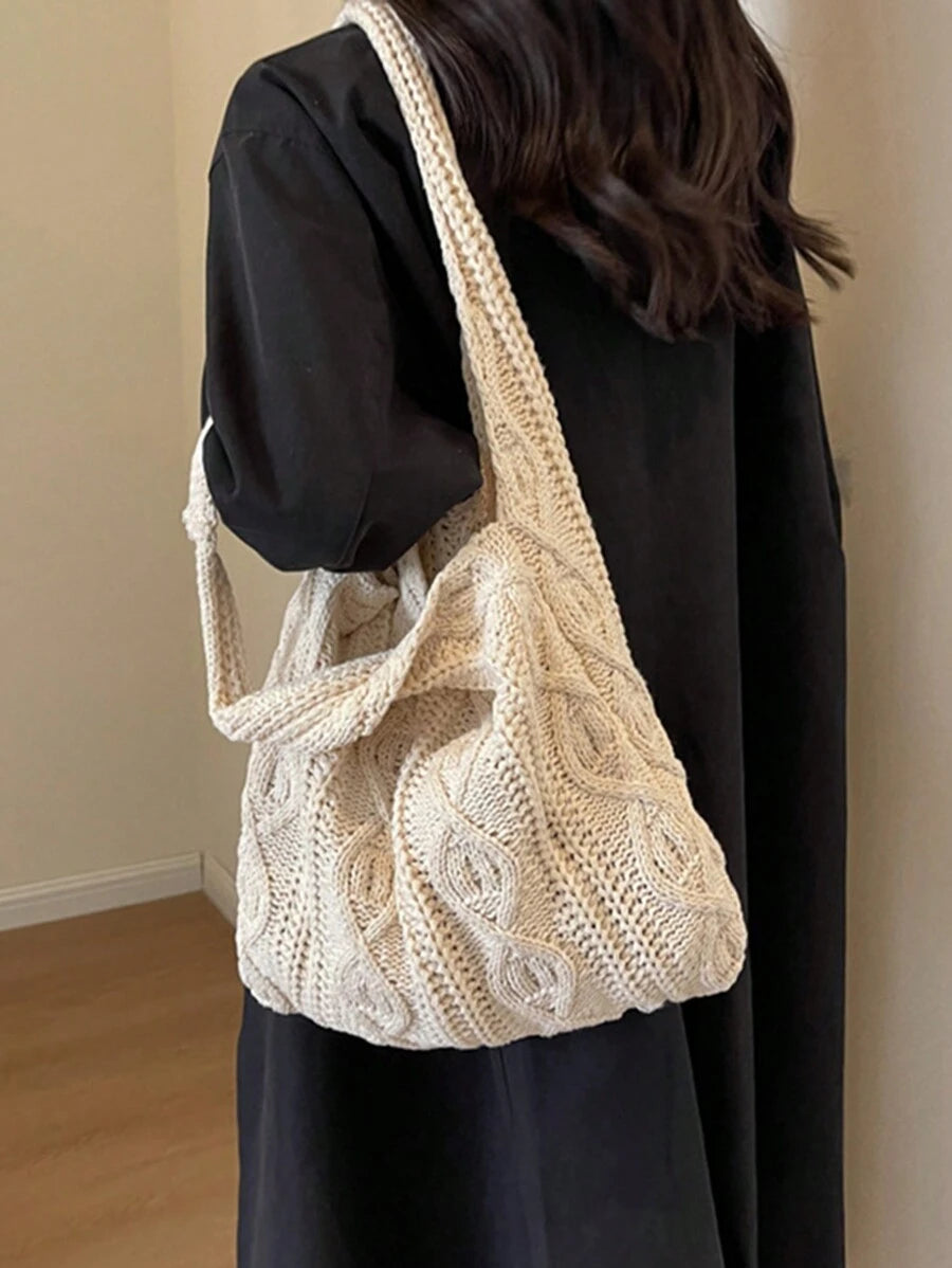 Yogodlns Crochet Knitted Tote Bag For Women, Summer Beach Handbag, Aesthetic Handbag, Hippie Style Knitted Bag. This Fashionable Crochet Knitted Tote Bag For Women Features A Hollow-Out Design, Suitab