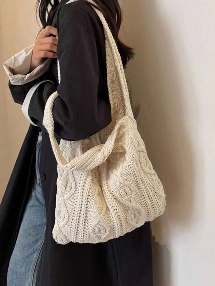 Yogodlns Crochet Knitted Tote Bag For Women, Summer Beach Handbag, Aesthetic Handbag, Hippie Style Knitted Bag. This Fashionable Crochet Knitted Tote Bag For Women Features A Hollow-Out Design, Suitab