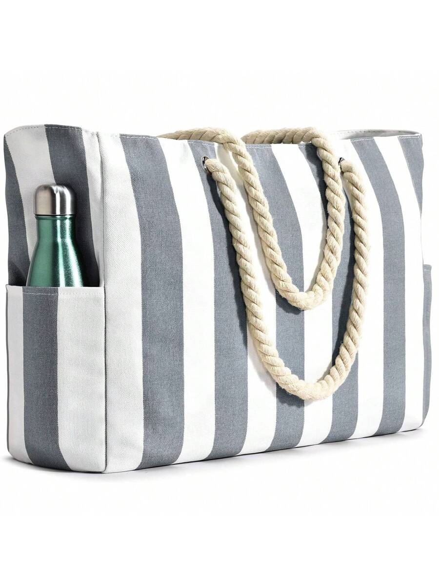Women's Large Beach Bag, Zipper Waterproof Sand-Proof Tote Bag, Suitable For Swimming Pool (Random Pattern)