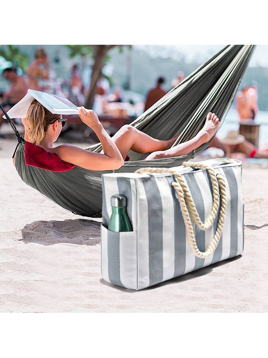 Women's Large Beach Bag, Zipper Waterproof Sand-Proof Tote Bag, Suitable For Swimming Pool (Random Pattern)