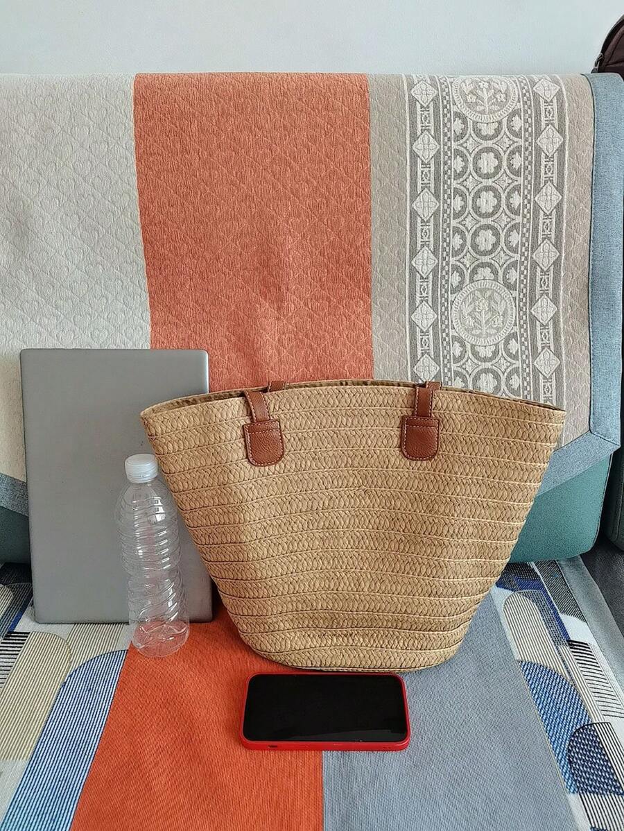 EMERY ROSE Fashionable Woven Tote Bag For Women,Large Capacity Shoulder Handbag,All-Match Commuter Outing Bucket Bag,Summer Women Bags For Vacation,Holiday, Straw Purse, Straw Beach Bag, Beach Necessi