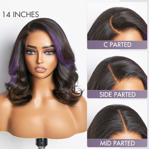 Purple Highlights Loose Wave Glueless 5x5 Closure HD Lace Wig | Large & Small Cap Size