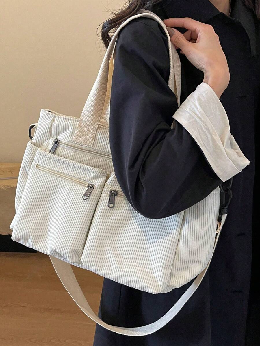 Fashionable Minimalist Large Capacity Multi-Pocket Shoulder Tote Crossbody Bag, Suitable For Business, School, Work And Travel