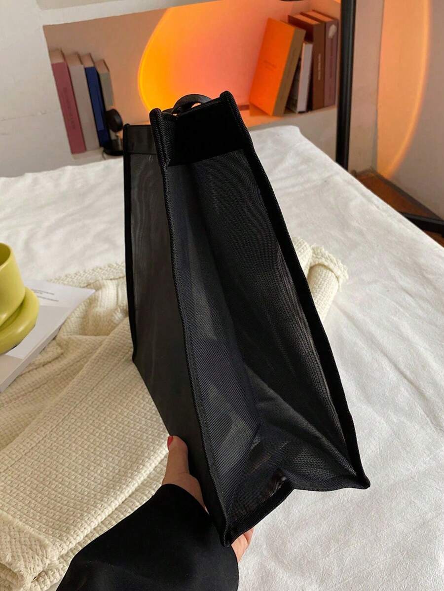 1pc Heart & Letter A-Z Mesh Beach Bag Tote, Heart Shape Letter Beach Bag, Foldable Swimming Beach Handbag, Mesh Beach Tote Bag For Women, Suitable For Beach Vacation Storage And Shopping, Large Capaci