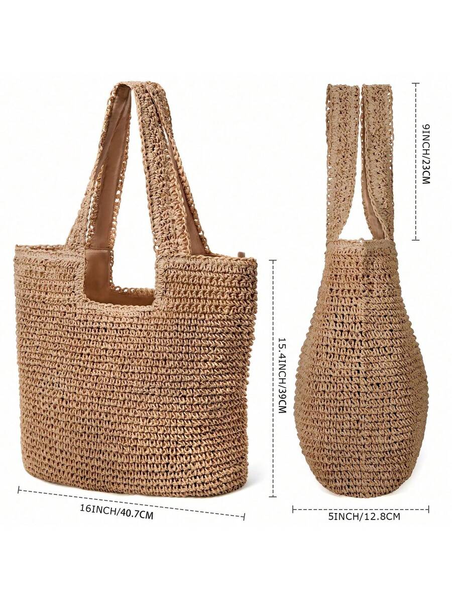 Hatisan Straw Beach Bag For Women Summer Woven Beach Tote Bag Shoulder Handbags Boho Bag, Suitable With Dress For Shopping, Travel,Vacation Essentials