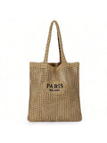 Women's Crochet Tote Bag- Mesh Beach & Summer Vacation Boho Knit Aesthetic, Versatile Beach Tote Bag With Embroidered Hollow Letter Shoulder Bag