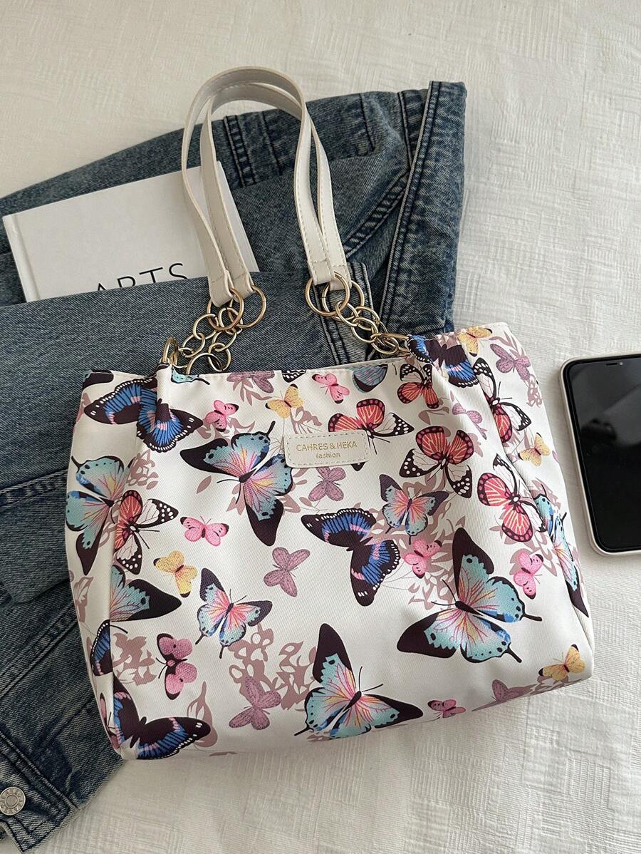 Fashionable Striped Handbag- Women's Large Capacity Shoulder Bag- Zippered Tote Bag For Daily Use- Minimalist Chain Shoulder Tote Bag For Teen Girl