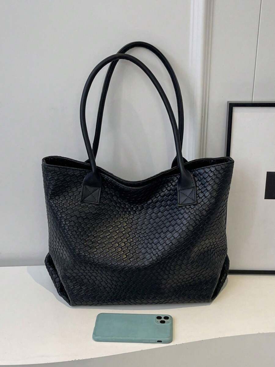 New Large Capacity Woven Pattern Handbag, Fashionable Shoulder Tote Bag, Unique Design, Solid Color Shoulder Bag, Suitable For Daily Outings, Shopping, Work And Commuting, Eye-Catching Ladies Work Bag